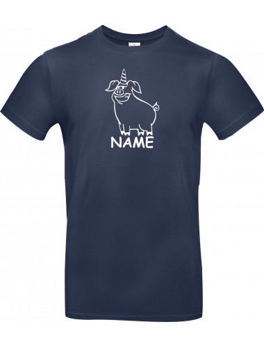 T-Shirt lustige Tiere mit Wunschnamen Einhornschwein, Einhorn, Schwein, Ferkel  navy, L