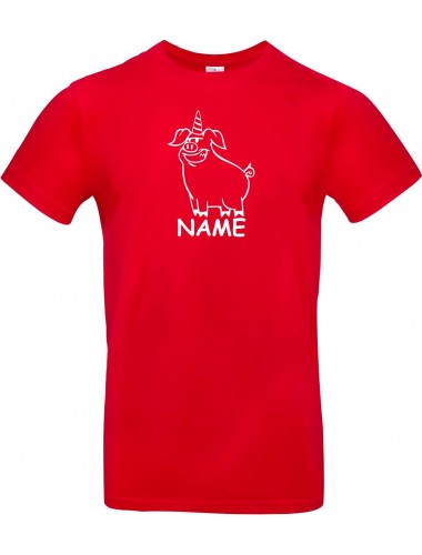 T-Shirt lustige Tiere mit Wunschnamen Einhornschwein, Einhorn, Schwein, Ferkel  rot, L