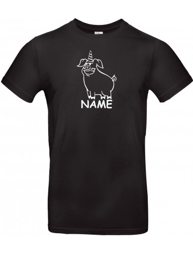 T-Shirt lustige Tiere mit Wunschnamen Einhornschwein, Einhorn, Schwein, Ferkel  schwarz, L