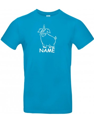 T-Shirt lustige Tiere mit Wunschnamen Einhornschwein, Einhorn, Schwein, Ferkel  türkis, L