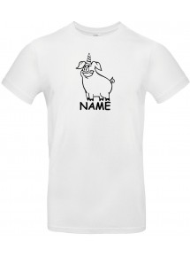 T-Shirt lustige Tiere mit Wunschnamen Einhornschwein, Einhorn, Schwein, Ferkel  weiss, L