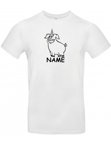 T-Shirt lustige Tiere mit Wunschnamen Einhornschwein, Einhorn, Schwein, Ferkel  weiss, L