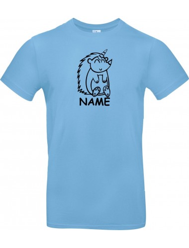 T-Shirt lustige Tiere mit Wunschnamen Einhornigel, Einhorn, Igel  hellblau, L