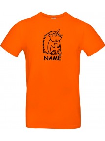 T-Shirt lustige Tiere mit Wunschnamen Einhornigel, Einhorn, Igel  orange, L