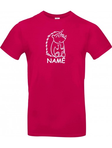 T-Shirt lustige Tiere mit Wunschnamen Einhornigel, Einhorn, Igel  pink, L