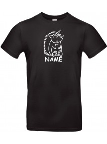 T-Shirt lustige Tiere mit Wunschnamen Einhornigel, Einhorn, Igel  schwarz, L