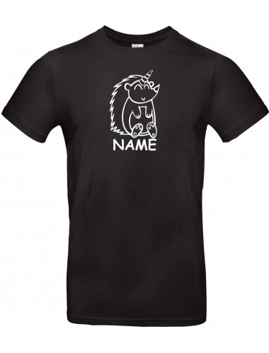 T-Shirt lustige Tiere mit Wunschnamen Einhornigel, Einhorn, Igel  schwarz, L