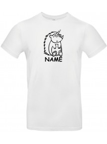 T-Shirt lustige Tiere mit Wunschnamen Einhornigel, Einhorn, Igel  weiss, L