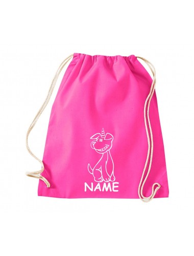 Turnbeutel lustige Tiere mit Wunschnamen Einhornhund, Einhorn, Hund, pink