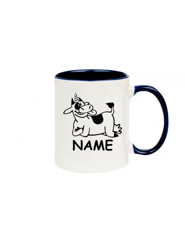 Kaffeepott lustige Tiere mit Wunschnamen Einhornkuh, Einhorn, Kuh , blau