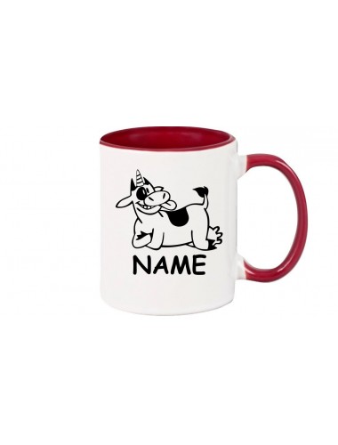 Kaffeepott lustige Tiere mit Wunschnamen Einhornkuh, Einhorn, Kuh , burgundy