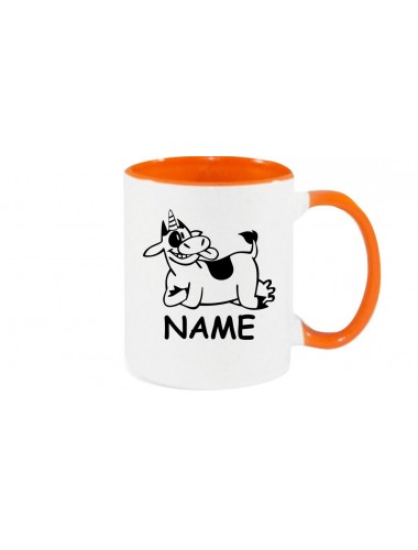 Kaffeepott lustige Tiere mit Wunschnamen Einhornkuh, Einhorn, Kuh , orange