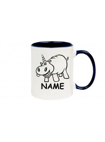 Kaffeepott lustige Tiere mit Wunschnamen Einhornnilpferd, Einhorn, Nilpferd, blau