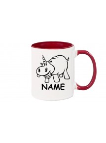 Kaffeepott lustige Tiere mit Wunschnamen Einhornnilpferd, Einhorn, Nilpferd, burgundy