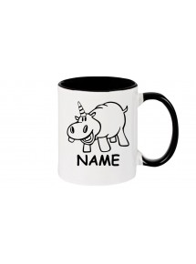 Kaffeepott lustige Tiere mit Wunschnamen Einhornnilpferd, Einhorn, Nilpferd, schwarz