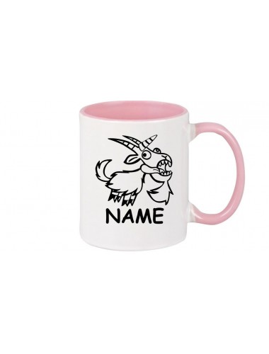 Kaffeepott lustige Tiere mit Wunschnamen Einhornziege, Einhorn, Ziege, rosa