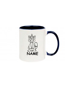 Kaffeepott lustige Tiere mit Wunschnamen Einhornkatze, Einhorn, Katze, blau