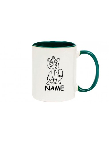 Kaffeepott lustige Tiere mit Wunschnamen Einhornkatze, Einhorn, Katze, gruen
