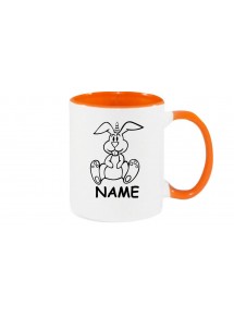 Kaffeepott lustige Tiere mit Wunschnamen Einhornhase, Einhorn, Hase, orange