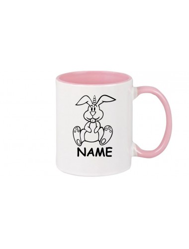 Kaffeepott lustige Tiere mit Wunschnamen Einhornhase, Einhorn, Hase, rosa