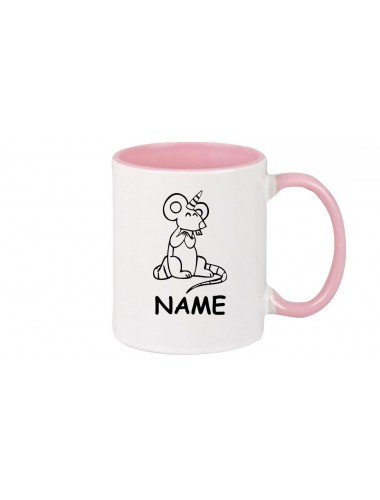 Kaffeepott lustige Tiere mit Wunschnamen Einhorn Maus , Einhorn, Maus  rosa