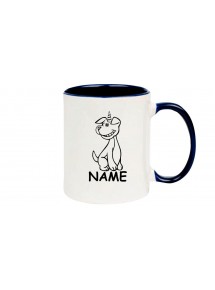 Kaffeepott lustige Tiere mit Wunschnamen Einhornhund, Einhorn, Hund, blau
