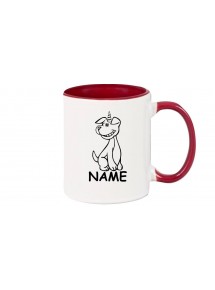Kaffeepott lustige Tiere mit Wunschnamen Einhornhund, Einhorn, Hund, burgundy