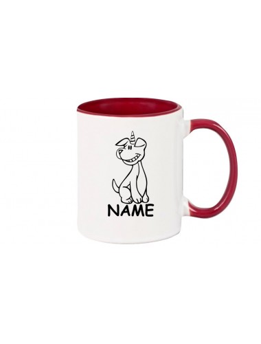 Kaffeepott lustige Tiere mit Wunschnamen Einhornhund, Einhorn, Hund, burgundy