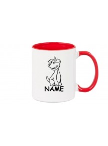 Kaffeepott lustige Tiere mit Wunschnamen Einhornhund, Einhorn, Hund, rot