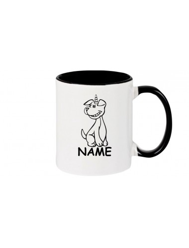 Kaffeepott lustige Tiere mit Wunschnamen Einhornhund, Einhorn, Hund, schwarz