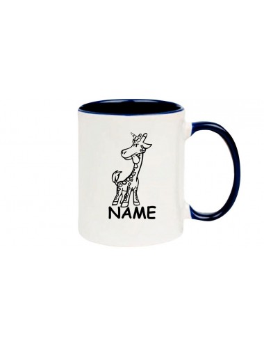 Kaffeepott lustige Tiere mit Wunschnamen Einhorngiraffe, Einhorn, Giraffe, blau