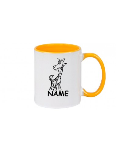 Kaffeepott lustige Tiere mit Wunschnamen Einhorngiraffe, Einhorn, Giraffe, gelb