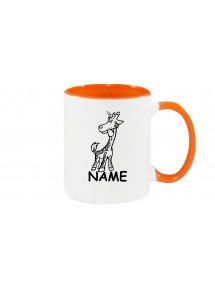 Kaffeepott lustige Tiere mit Wunschnamen Einhorngiraffe, Einhorn, Giraffe, orange
