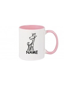 Kaffeepott lustige Tiere mit Wunschnamen Einhorngiraffe, Einhorn, Giraffe, rosa