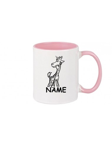Kaffeepott lustige Tiere mit Wunschnamen Einhorngiraffe, Einhorn, Giraffe, rosa