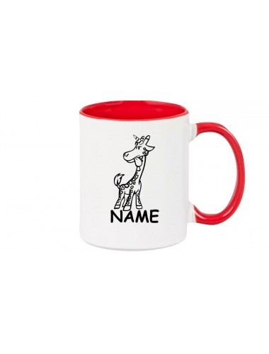 Kaffeepott lustige Tiere mit Wunschnamen Einhorngiraffe, Einhorn, Giraffe, rot