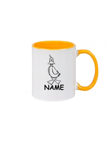 Kaffeepott lustige Tiere mit Wunschnamen Einhornente, Einhorn, Ente, gelb