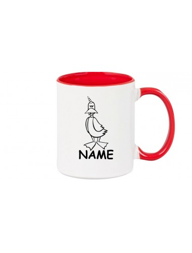Kaffeepott lustige Tiere mit Wunschnamen Einhornente, Einhorn, Ente, rot