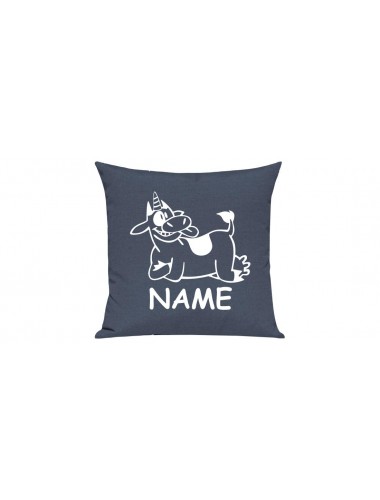 Sofa Kissen lustige Tiere mit Wunschnamen Einhornkuh, Einhorn, Kuh , blau
