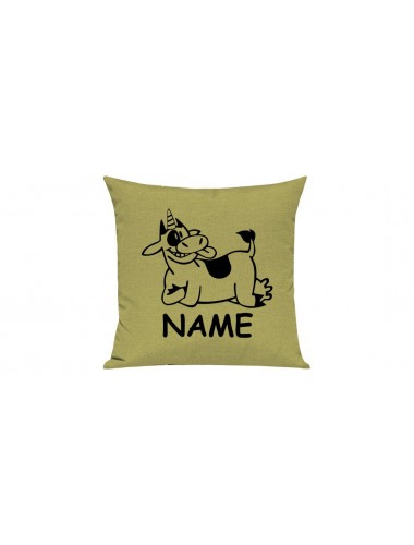 Sofa Kissen lustige Tiere mit Wunschnamen Einhornkuh, Einhorn, Kuh , hellgruen