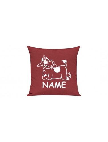Sofa Kissen lustige Tiere mit Wunschnamen Einhornkuh, Einhorn, Kuh , rot