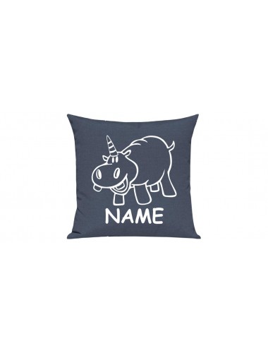 Sofa Kissen lustige Tiere mit Wunschnamen Einhornnilpferd, Einhorn, Nilpferd, blau