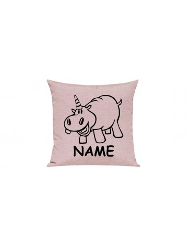 Sofa Kissen lustige Tiere mit Wunschnamen Einhornnilpferd, Einhorn, Nilpferd, rosa
