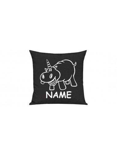 Sofa Kissen lustige Tiere mit Wunschnamen Einhornnilpferd, Einhorn, Nilpferd, schwarz