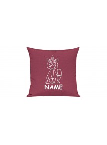 Sofa Kissen lustige Tiere mit Wunschnamen Einhornkatze, Einhorn, Katze, pink