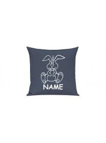 Sofa Kissen lustige Tiere mit Wunschnamen Einhornhase, Einhorn, Hase, blau