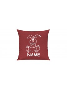 Sofa Kissen lustige Tiere mit Wunschnamen Einhornhase, Einhorn, Hase, rot
