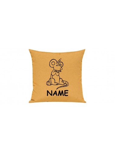 Sofa Kissen lustige Tiere mit Wunschnamen Einhorn Maus , Einhorn, Maus  gelb
