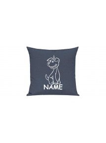 Sofa Kissen lustige Tiere mit Wunschnamen Einhornhund, Einhorn, Hund, blau