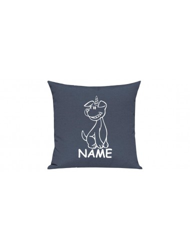 Sofa Kissen lustige Tiere mit Wunschnamen Einhornhund, Einhorn, Hund, blau
